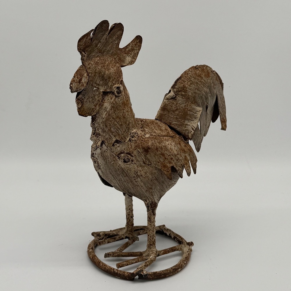 Vintage Welded Scrap Metal Rooster Figurine Sculpture Rustic Rusty Folk Art 8"